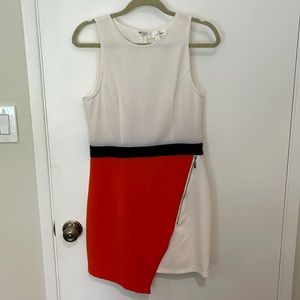 White and orange block dress